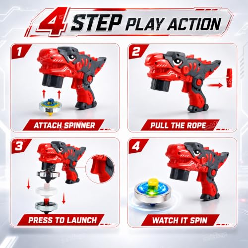 Image of Zest 4 Toyz Dino Gyro Attack Launcher Toy Set for Kids | Spinning Battle Tops with Gun Launcher | Light & Action Fighting Game | Multiplayer Fun Toy Gift for Boys & Girls 6+ Years (Yellow)