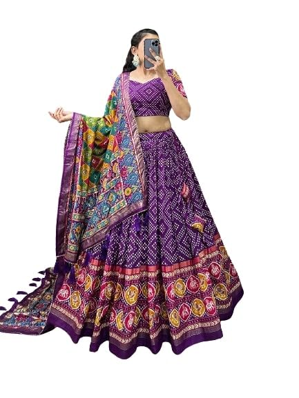 GenericWomens' Wear Tussar Silk With Patola Printed Lehenga Choli Patola Print With Foil Work Chaniya Choli