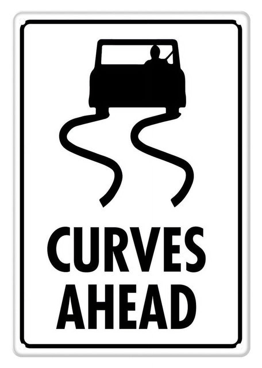 Curves Ahead Aluminum Tin Sign for Home Kitchen Wall Decor 12X8Inch