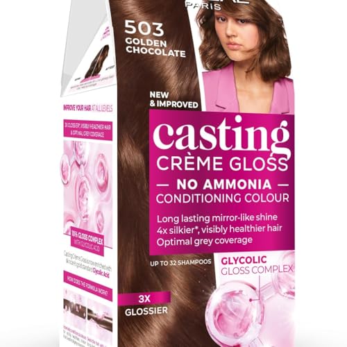 L’Oréal Paris Ammonia Free Semi-Permanent Hair Dye, 503 Golden Chocolate, Natural Looking Finish, For up to 28 Shampoos, Casting Crème Gloss, 1 Application
