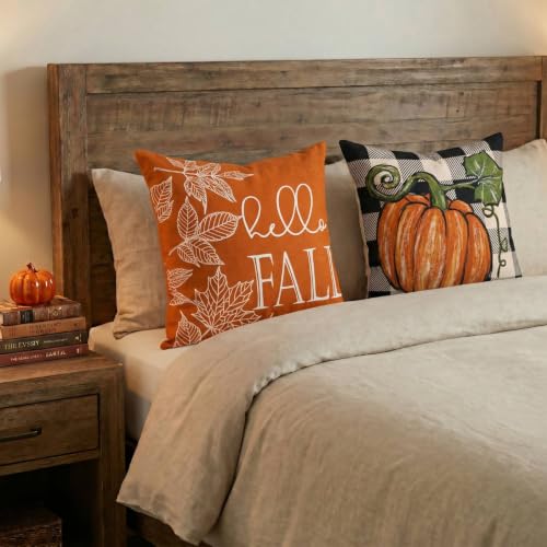 GEEORY Fall Pillow Covers 18x18 Set of 4 Buffalo Check Pumpkin Home Decor