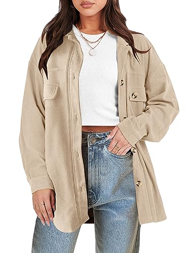 ANRABESS Womens Corduroy Shacket Button Down Shirts Oversized Long Sleeve Casual Cardigan Jacket 2025 Fall Fashion Clothes