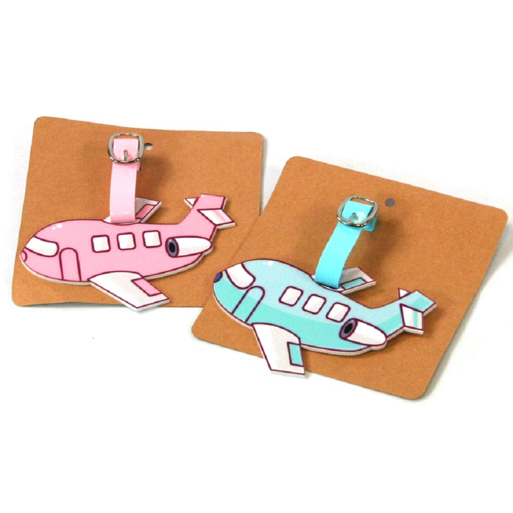 Plane Aeroplane Pink or Blue Luggage Tag Travelling Bag Suitcase Holiday (Blue)