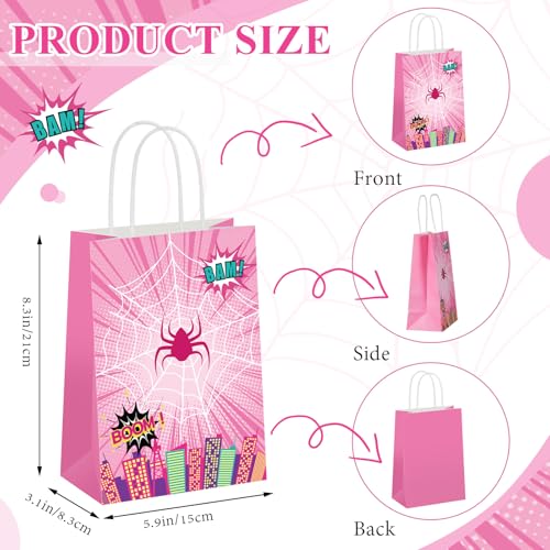 Image of Henoyso 24 Pcs Pink Spider Party Favor Goodie Bags with Handles Pink Ghost Theme Birthday Decorations Treat Candy Snack Gift Bags for Baby Shower Birthday Party Supplies
