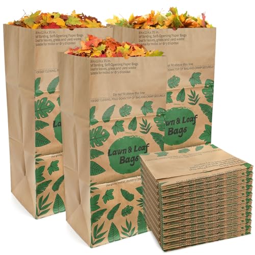 YOUEON 10 Pack 30 Gallon Leaf Bags Brown Paper 2-Ply Heavy Duty Lawn and Refuse Bags Yard Waste Bags for Home Garden Yard Self Standing and Tear Resistant