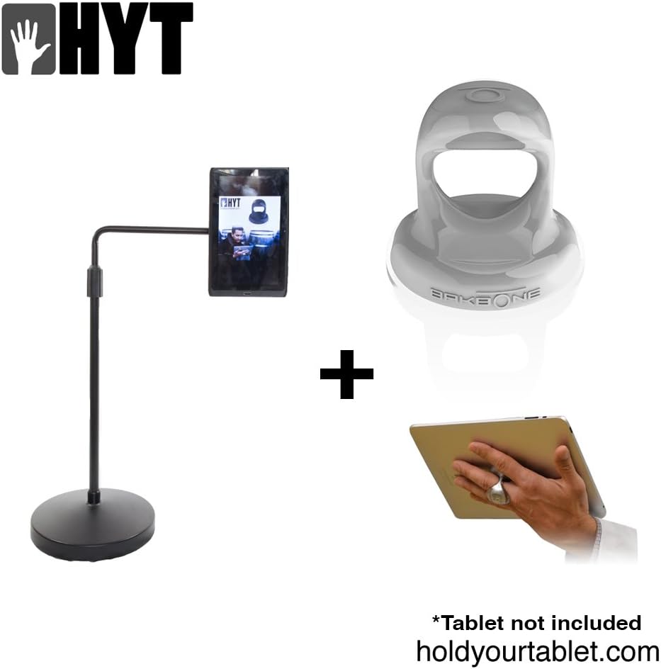 Bakrak Angled Floor Stand + White Bakbone Hand Holder, for Most Tablets and iPad 1, 2, 3, 4 and Air, Most Universal Stand on the Market!