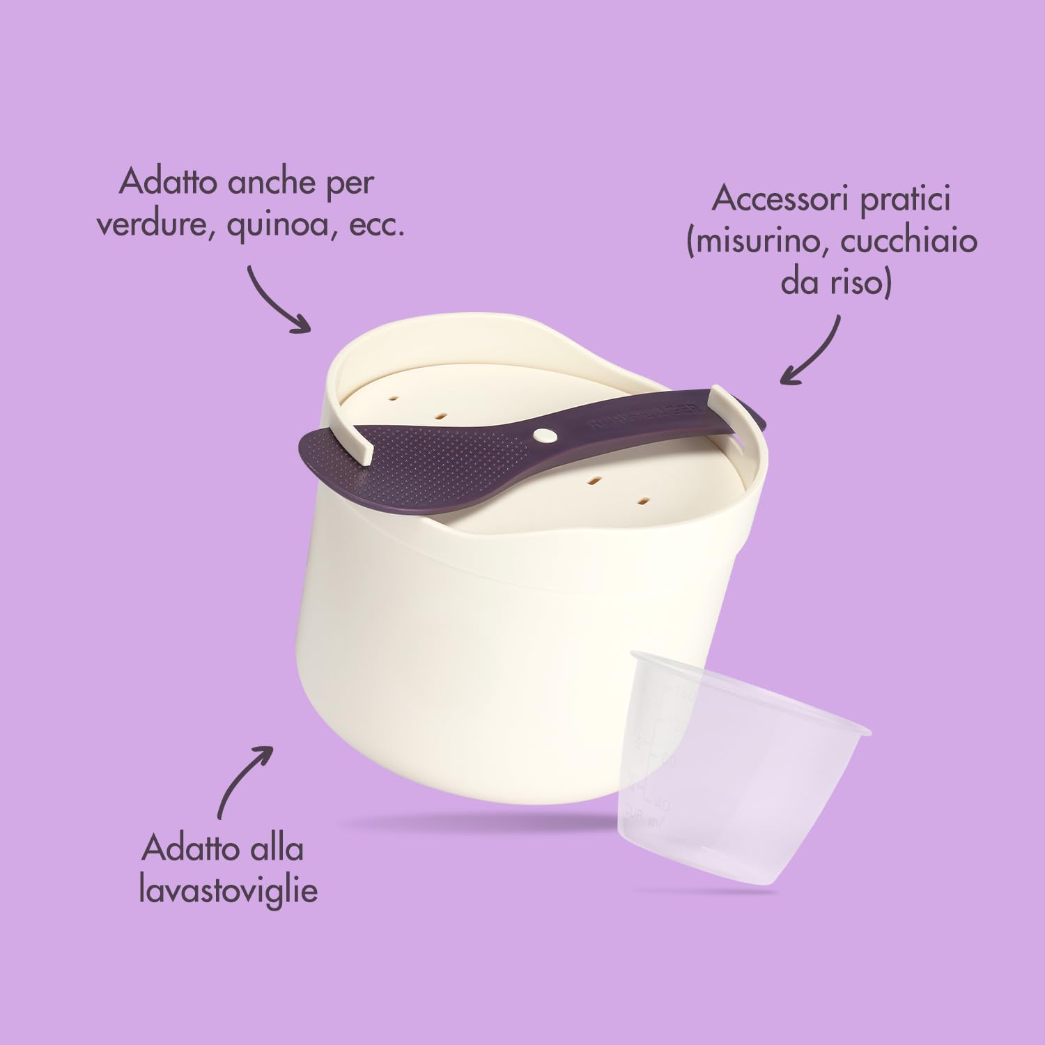 REISHUNGER cuociriso microonde (1,7l) – bianco – per cuocere perfettamente il riso in soli 12 minuti