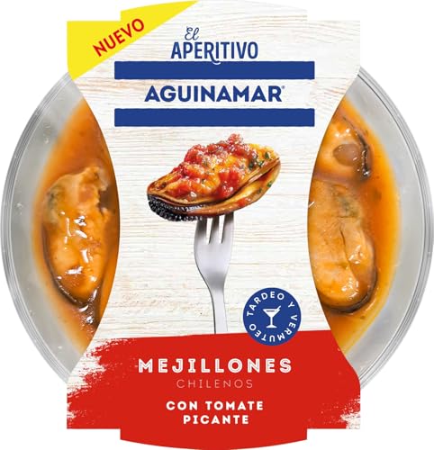 AGUINAMAR® Mejillón Vianda en Salsa de Tomate Picante – Ideal para Aperitivo y Tapas – 120g
