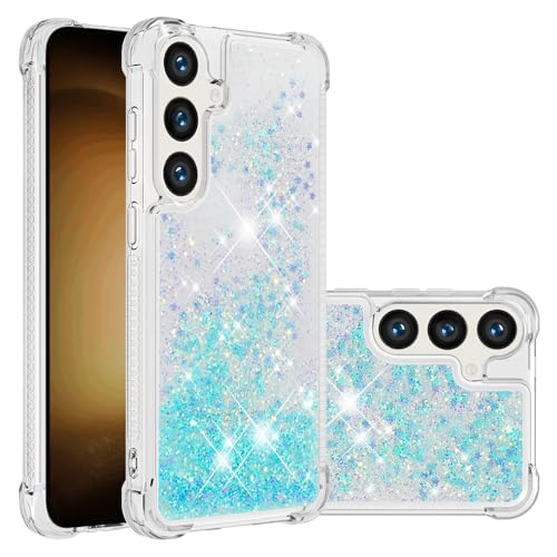Coque Galaxy S24 FE transparente LEMAXELERS en TPU souple avec paillettes bleu étoile YBL