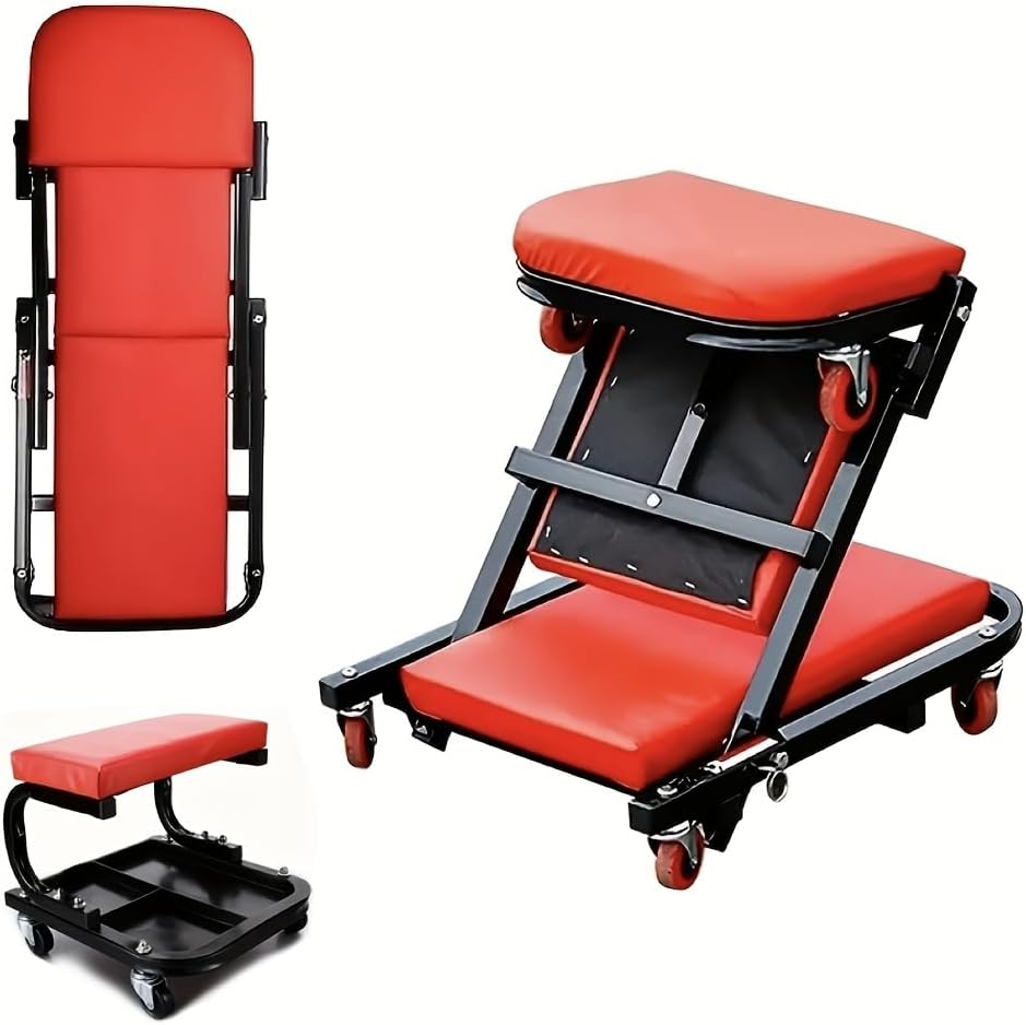 Heavy-Duty Folding Workbench with Wheels – Dual-Purpose Portable Table & Mechanics Creeper, 34″×25″ Thickened Surface, 1,650 lb Load for Auto, Bike & DIY Use