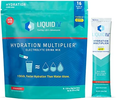 Liquid I.V. Hydration Multiplier - Strawberry - Hydration Powder Packets | Electrolyte Drink Mix | Easy Open Single-Serving Stick | Non-GMO | 16 Sticks