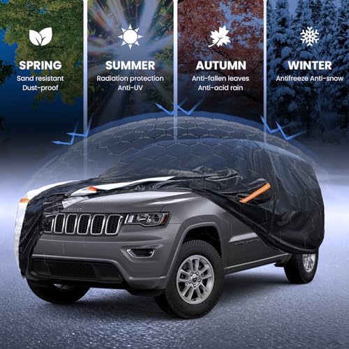 Image of Multi-Layer Car Cover Custom Fit for Jeep Cherokee(2013-2026), 100% Waterproof All Weather for Automobiles, Gift with Towel, Heavy Duty Car Covers for Rain Sun UV Protection with Door Zipper