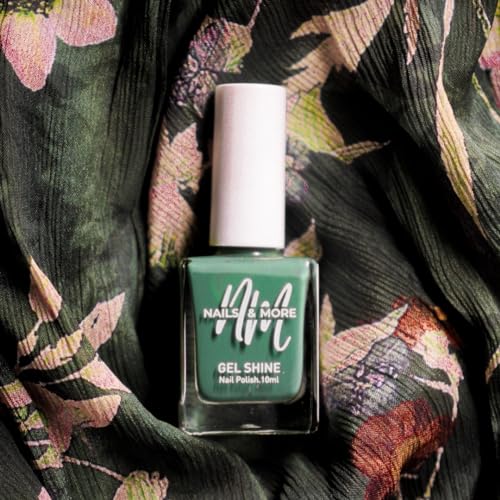 Image of Nails & More Dark Green Nail Polish, Argan Oil-Infused Gel Shine, Deep Emerald Nails, Luxurious Look | 10ml