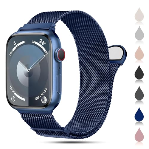 CAERMA コンパチブル アップルウォッチ バンド 38mm 40mm 41mm 42mm 44mm 45mm 46mm 49mm コンパチブル Apple Watch バンド ステンレス留め金製 男女兼用 長さ調節 強力な磁 通気 メッシュ ベルト コンパチブル Apple Watch Series 11/10/9/8/7/6/5/4/3/2/1/SE/Ultra 対応(42mm(Series 11 10)/41/40/38mm, ブルー)