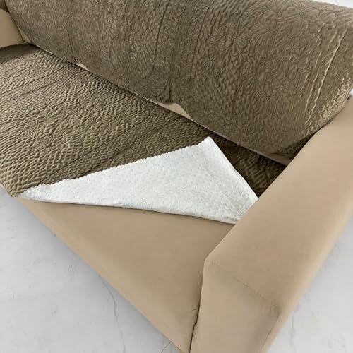 Image of Homerz Premium Petal Charm Sofa Cover | Embossed Floral Pattern | Soft Touch, Anti-Dust & Easy Wash Fabric (Coffee, 3 Seater with Back)