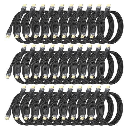 Image of HDMI Cable 6.6FT 30-Pack Bulk, 10K 8K HDMI 2.1 Cable Multipack 48Gbps Ultra High Speed Braided Cord 8K@60Hz, 4K@120Hz, eARC, Ethernet, HDR10, HDCP2.3 for PS5, Monitor, HDTV, Laptop, Blu-ray