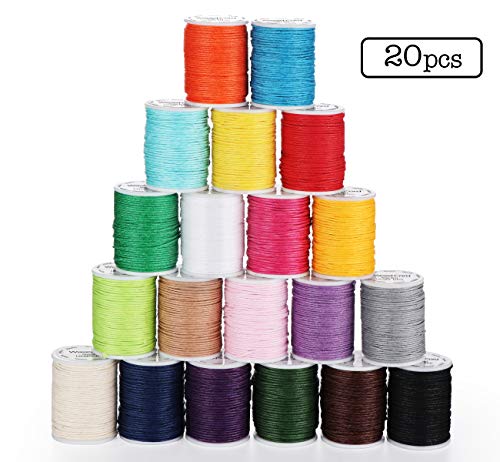 ABSOFINE 20 Rollen Gewachste Baumwollschnur Wachsband Baumwollkordel 10m Ø 1mm für Schmuckherstellung DIY DIY Halskette Armband Handwerk Machen
