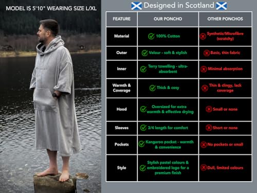 Stravaig Frottee-Poncho für Erwachsene – leicht zu wechselnder Frottee-Bademantel zum Schwimmen, Surfen, Schwimmen in freier Natur, Strand (L-XL)