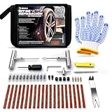 | BEKULD® Super Pack Kit Antipinchazos Coche 49 Piezas + Guantes +10 Tornillos para pinchazos Kit Repara Pinchazos Coche y Moto, Kit Reparación Neumáticos con 20 Mechas, Herramientas y Accesorios