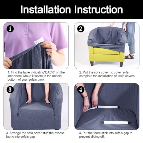 Image of SearchI Club Chair Slipcover Stretch Barrel Chair Covers Jacquard Tub Chair Slipcovers Spandex Armchair Sofa Cover Removable Couch Furniture Protector Arm Chair Cover for Living Room(Fabric-Beige)