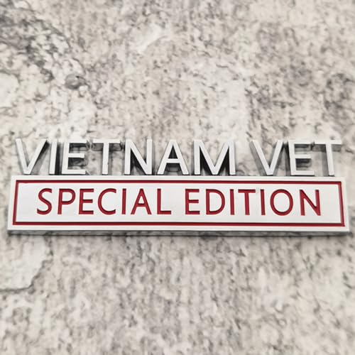 Image of Generic Vietnam Vet Special Edition Emblem with Strong Adhesive, Vietnam Vet Special Car Emblem 3D Badge Decal Car Truck Replacement Compatible with Universal Vehicle, Car, Truck, SUV (Silver Red)