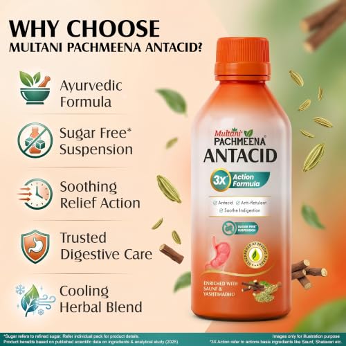 Image of Multani Pachmeena Antacid Digestive Syrup | Sugar Free | Helps Relieve Indigestion, Acidity & Gas | Ayurvedic Digestive Support | 200 ml