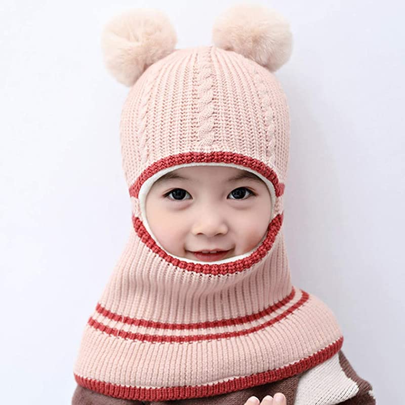 Image of Toddler Winter Hat With Scarf and Earflap Hood - Fleece Lined Monkey Cap for Baby and Kids (6 Months to 7 Years)