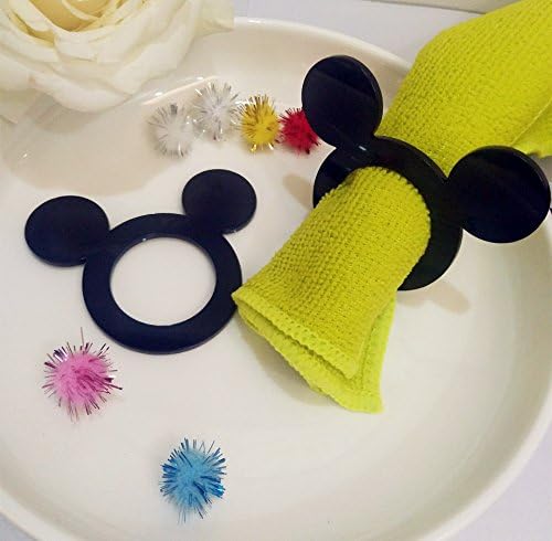 RUIXUAN Mickey Napkin Rings,Set of 12PCS Cartoon Acrylic Black Napkin Rings,Wedding Party Decor, Birthday Party Table Decor
