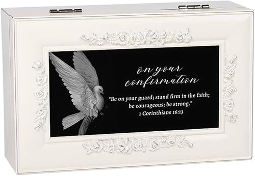 Cottage Garden PR378SGI On Your Confirmation Distressed White Polymer Embossed Rosette Petite Photo Frame Music Box Plays Jesus Loves Me