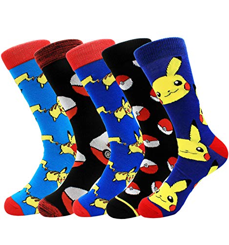 5 Pairs Mens Patterned Novelty Colorful Funny Cartoon Crew Dress Socks for Wedding Groomsmen 10-13