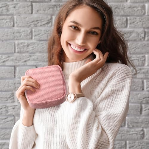Image of Dansydaisy 4 Pcs Sanitary Napkin Storage Bag Blue Corduroy Period Bag for Gift School Teen Makeup Mini Preppy Cosmetic Wallet Set for Women Teacher Portable First Period Cute Pad Pouch with Zipper