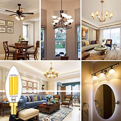 CRLight 6W 3000K Dimmable LED Candelabra Bulb Soft White, 65W Equivalent 650LM, E12 LED Light Bulbs, B11 Candle Clear Glass Decorative Chandelier Bulbs, Smooth Dimming Version, 8 Pack - Image 6