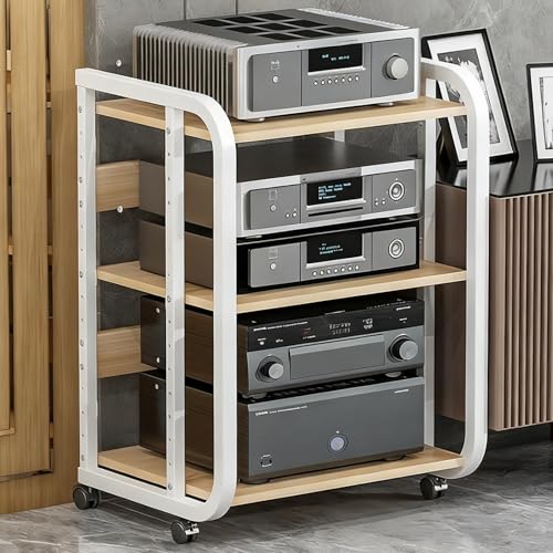 Support AV réglable avec roulettes – Étagère multimédia à 3 niveaux pour la maison et le bureau – Meuble de rangement moderne pour lecteur CD (50 x...
