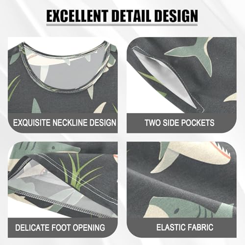 senya Short Sleeve Pajamas Sets Summer Cotton Sleepwear Shark and Grass4