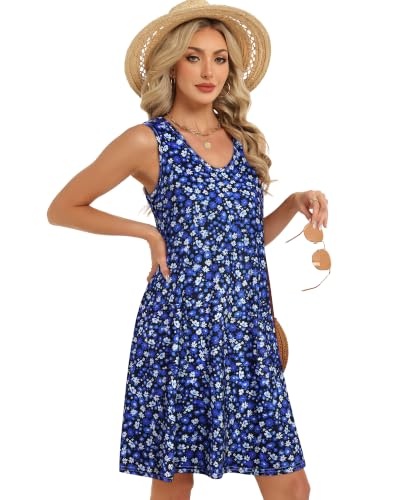 Image of Womens Summer Dresses Casual V Neck Sleeveless Pockets Beach Loose Sundress | 2026 Loose Tank Sun dres with pockets, Casual Beach Cover Up, Fashion Vacation Outfits, Tshirt Floral Boho A-Line Flow Dress