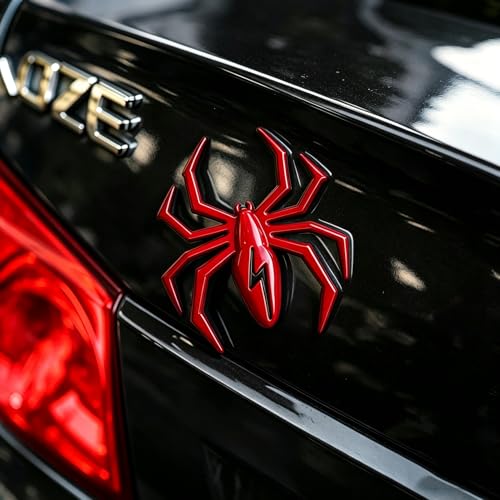 Image of 3D Spider Chrome Emblem Badge Sticker Decoration for Car, Truck, Motorcycle, RV, Scooter, SUV, Door, Window (Red Back Black Flash Spider)