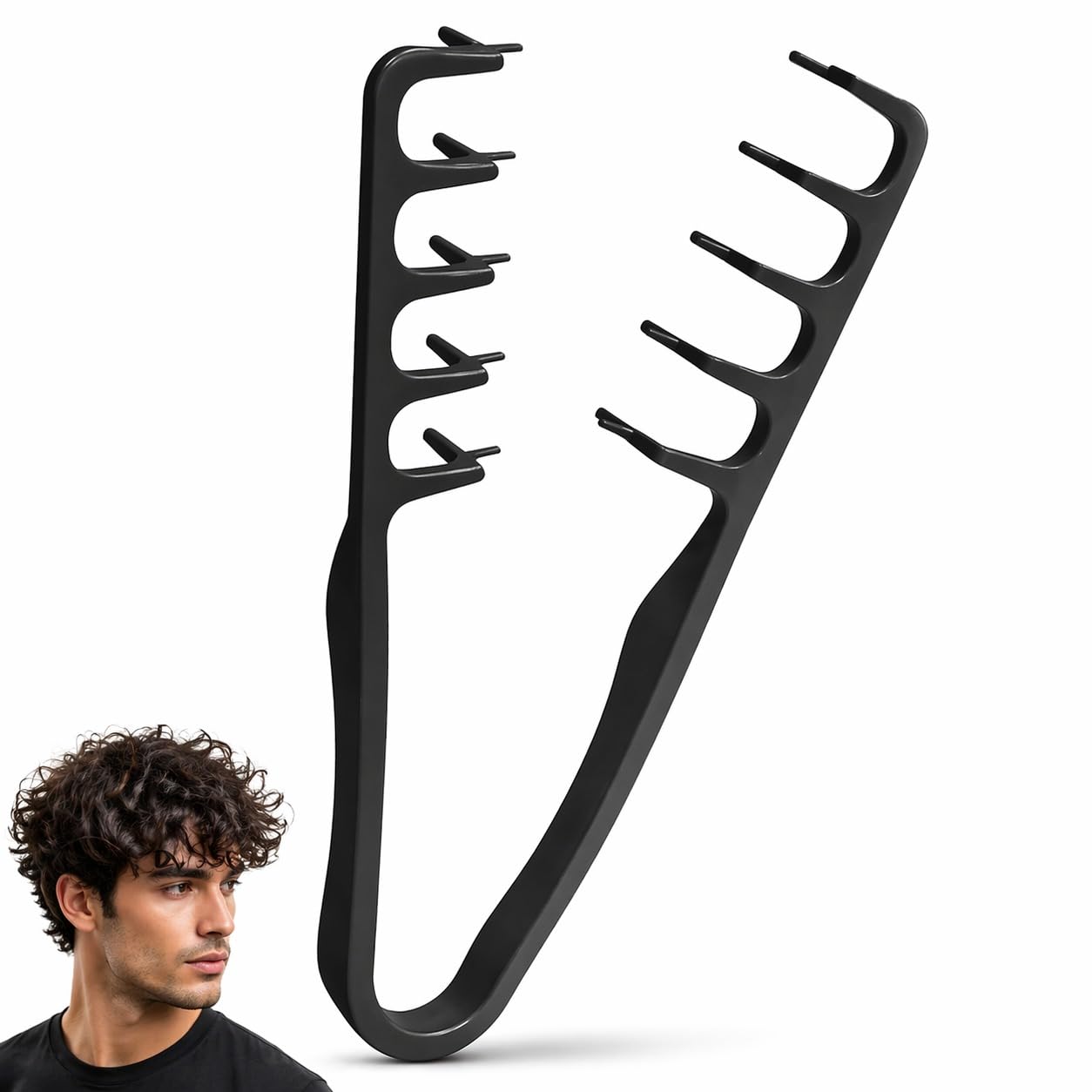 Omnizo Texture Comb for Men & Women, Wide Tooth Styling Comb for Hair Volume, Root Lift & Parting, Black Curved Barber Comb for Curly, Wavy, Straight Hair