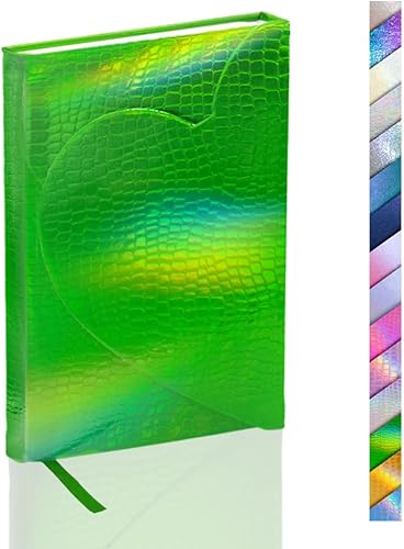 Diario de tapa dura de poliuretano arcoíris, con solapa magnética de corazón de grano de cocodrilo, cuaderno holográfico de cuero láser, diario de