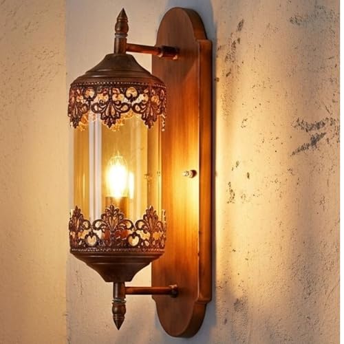 Image of Keylus Antique Wall Light for Living Room Bedroom Corridor, Moroccan Lantern Style Metal & Glass Wall Sconce, (Bilb Not Included),Pack of 1