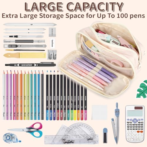 Image of Large Capacity Pencil Case with Compartments for Girls, Pen Bag for School | Multi-Compartment Pencil Case Massive Storage Capacity Durable Zipper Students College Office Stationery Essentials
