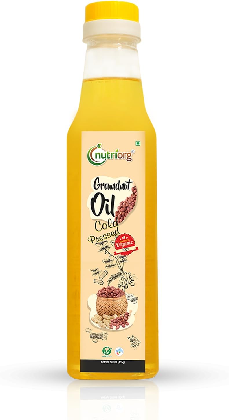 Nutriorg Cold Pressed Organic Groundnut Oil 500 ml | Unrefined | Cooking Oil | MUFA & PUFA Rich | Vitamin E Rich