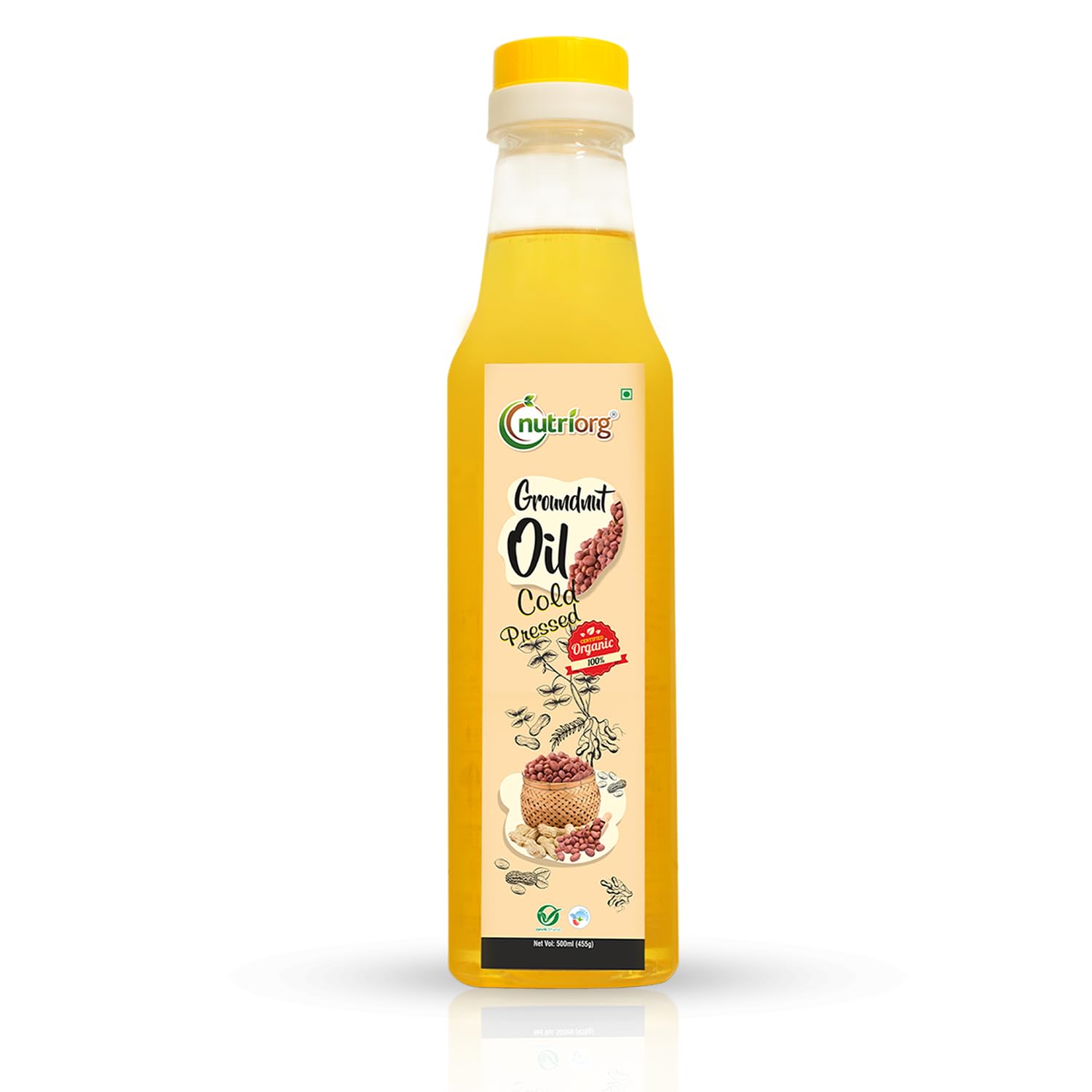 Nutriorg Cold Pressed Organic Groundnut Oil 500 ml | Unrefined | Cooking Oil | MUFA & PUFA Rich | Vitamin E Rich