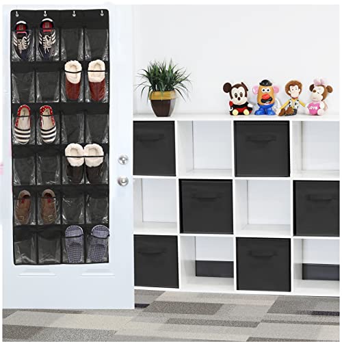 24 Pockets - Simplehouseware Crystal Clear Over The Door Hanging Shoe Organizer, Black (64'' X 19'') #TOP2