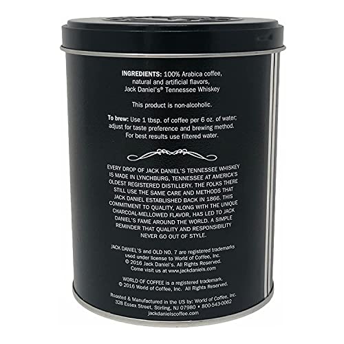 Lara's Gourmet Passions Jack Daniels Coffee (8.8 oz 250g) bundled with complimentary 20-count Eco-Friendly Wood Stirrers - 100 Arabica Medium Roasted Gourmet Ground Kosher Collectable Tin Can