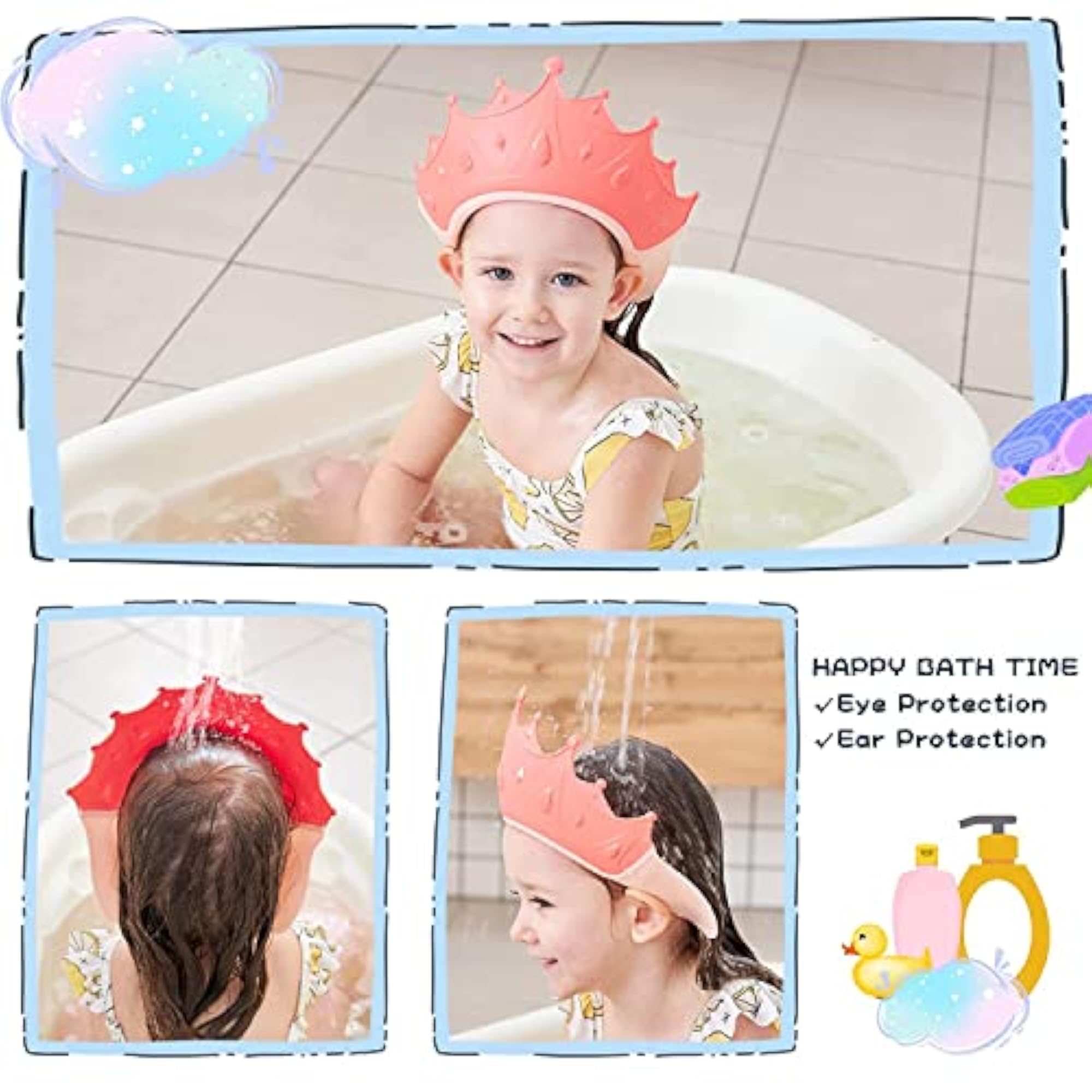 Baby Shower Cap for Kids, Adjustable Waterproof Visor Hat