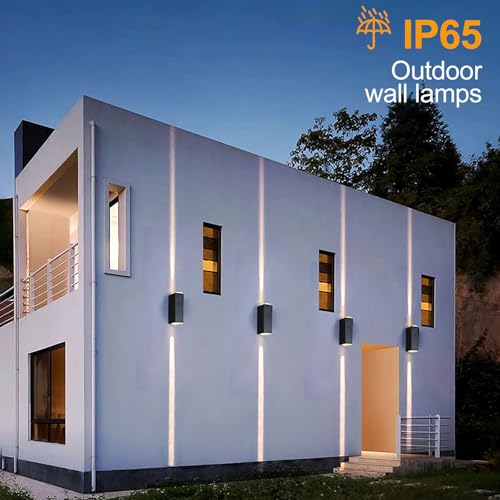 Image of 2-Pack LED Outdoor Wall Lights, 20W Total, 3000K, IP65, Black | 2-Pack Modern Wall Lights with Warm Up-and-Down Beams, Integrated LED, IP65 Protection and Aluminum Bodies