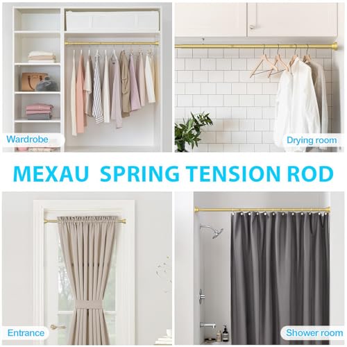 Image of MEXAU 2 Pack Tension Curtain Rod For Window 28-48 Inches Adjustable Expandable Gold Spring Tension Rod Spring Curtain Rods No Drilling Extension Rods Tension Rod for Closet Doorway Kitchen
