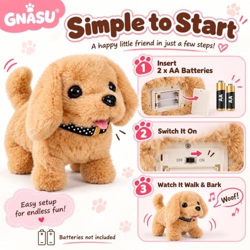 Image of Battery Operated Walking Dog Toy for Kids with Barking Sound, Soft Plush Backflip Puppy with Wagging Tail and Realistic Movement for Indoor Play and Gifting
