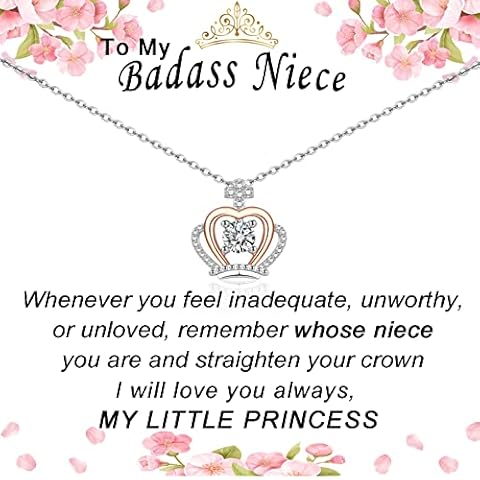 Niece Gifts, Niece Necklace Sterling Silver Crown Jewellery Present from Auntie Uncle, Cute Christmas Birthday Gifts for Women Girl Cover