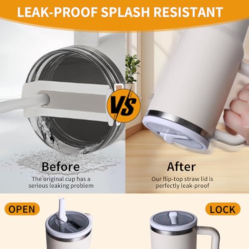 Image of 2 Pack Stanley Lid Replacement 40 oz, Leak Proof Lid for Stanley Quencher H2.0, Leakproof Spill Proof Flip Straw Tumbler Lids for Stanley Cup Accessories, BPA Free No Spill Lid